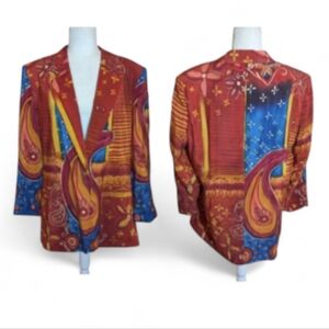 Vtg Diane Gilman Designer Silk Oversized Colorful Retro Red/ Blue Blazer Sz 1x